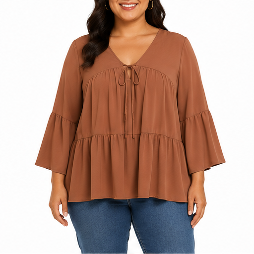 Blusa de corte amplio con escote en V y mangas acampanadas