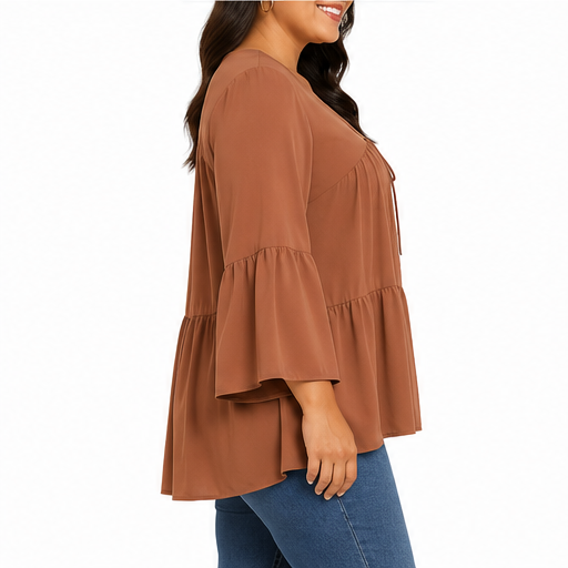 Blusa de corte amplio con escote en V y mangas acampanadas