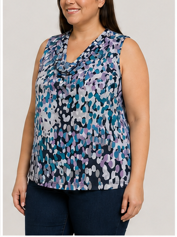Blusa Estampada Multicolor con Cuello Drapeado