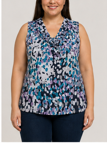 Blusa Estampada Multicolor con Cuello Drapeado