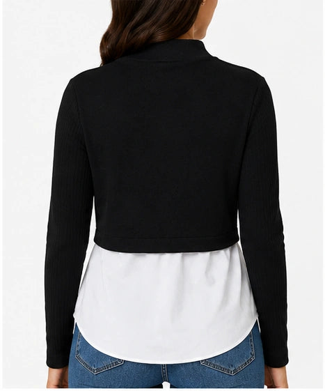 Blusa de diseño combinado con cuello alto – Negro y blanco