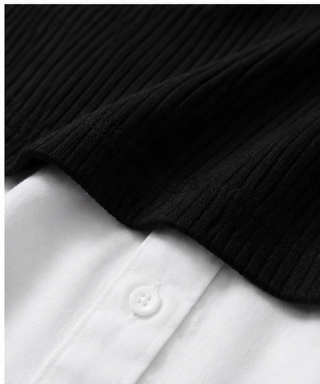 Blusa de diseño combinado con cuello alto – Negro y blanco