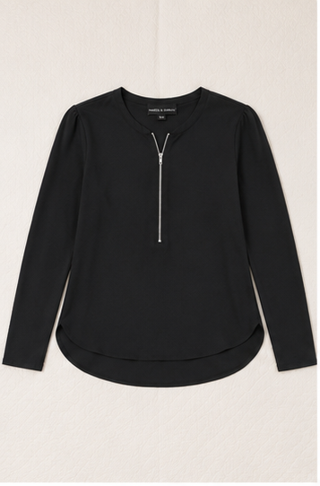 Blusa de Manga Larga con Escote en V y Cierre Frontal