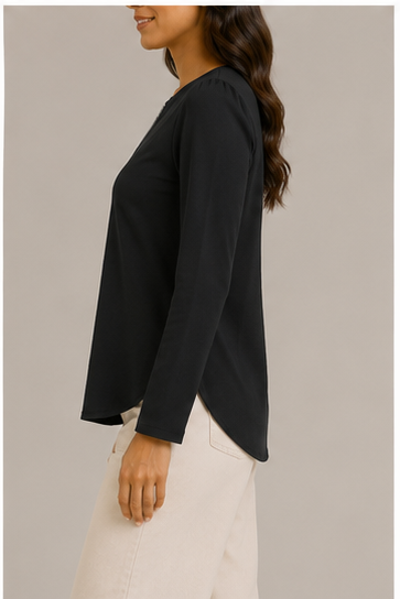Blusa de Manga Larga con Escote en V y Cierre Frontal