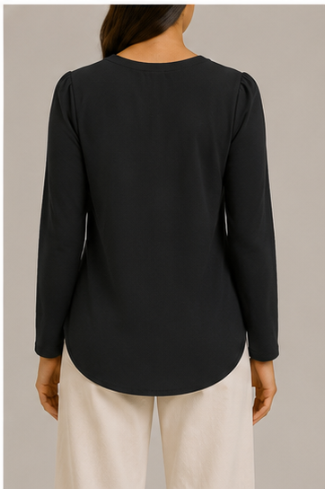 Blusa de Manga Larga con Escote en V y Cierre Frontal