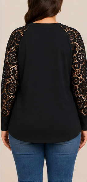 Blusa Negra con Mangas de Encaje