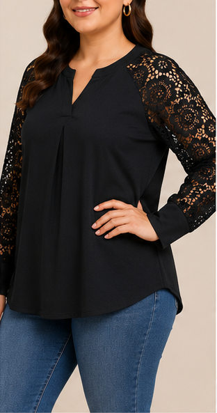 Blusa Negra con Mangas de Encaje