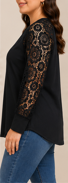 Blusa Negra con Mangas de Encaje