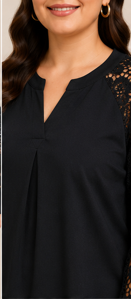 Blusa Negra con Mangas de Encaje