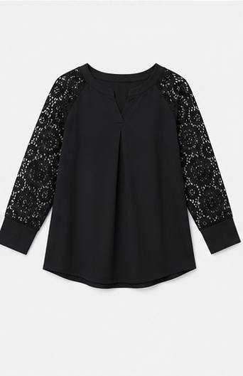 Blusa Negra con Mangas de Encaje