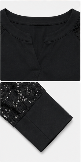 Blusa Negra con Mangas de Encaje