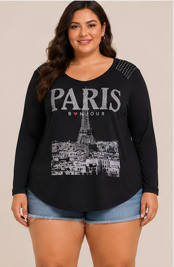 Blusa Estampada "Paris" de Manga Larga