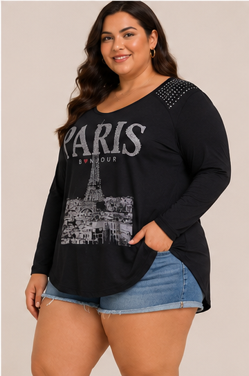 Blusa Estampada "Paris" de Manga Larga