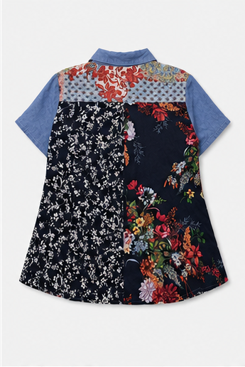 Blusa Camisera Patchwork Floral de Manga Corta
