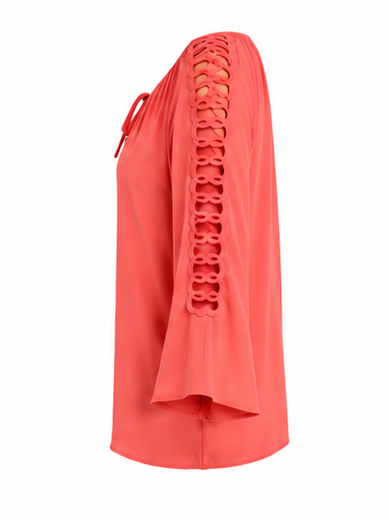Blusa de Manga 3/4 con Detalle Calado – Coral