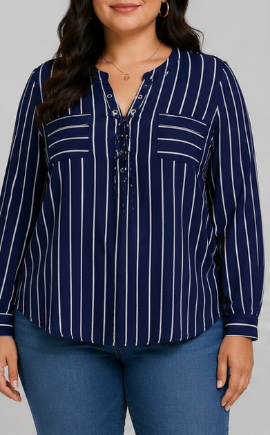 Blusa de rayas verticales con detalle de cordón