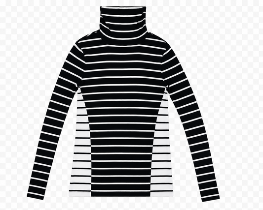 Blusa de Cuello Alto a Rayas – Blanco y Negro