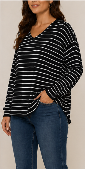 Blusa de Rayas de Manga Larga