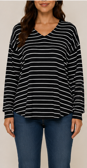 Blusa de Rayas de Manga Larga