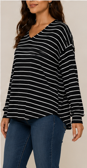 Blusa de Rayas de Manga Larga