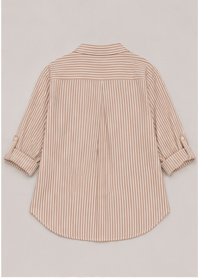 Blusa de Rayas Verticales con Manga Ajustable para Mujer
