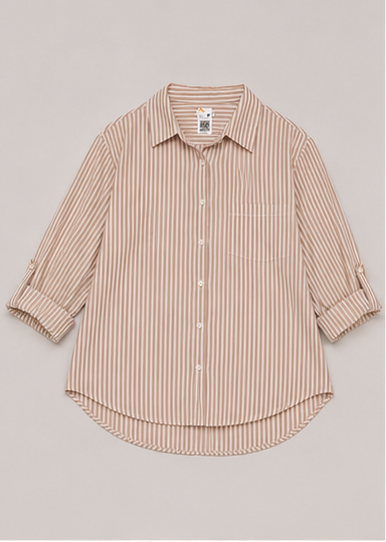 Blusa de Rayas Verticales con Manga Ajustable para Mujer