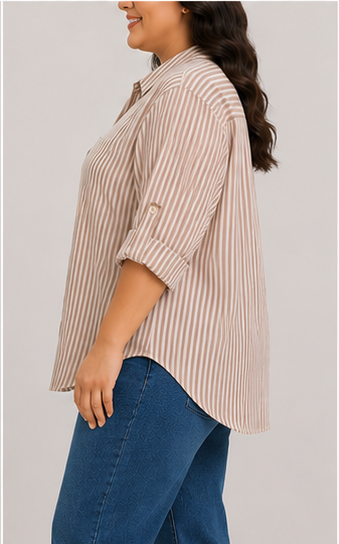 Blusa de Rayas Verticales con Manga Ajustable para Mujer
