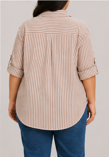 Blusa de Rayas Verticales con Manga Ajustable para Mujer