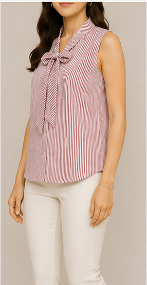 Blusa de Rayas con Lazo al Cuello