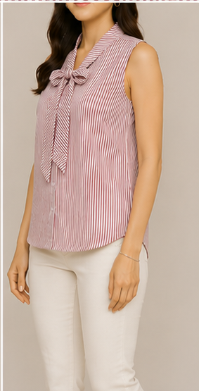 Blusa de Rayas con Lazo al Cuello