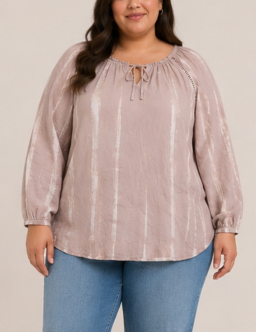 Blusa de Manga Larga con Escote Ajustable