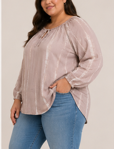 Blusa de Manga Larga con Escote Ajustable