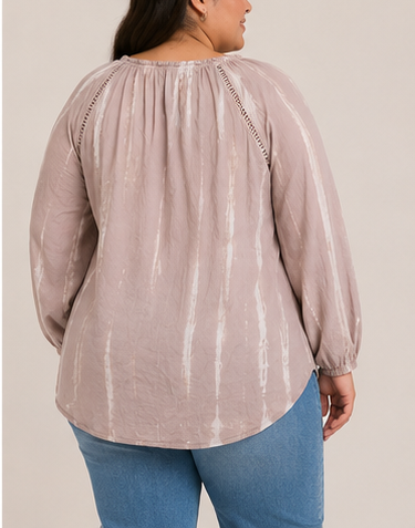 Blusa de Manga Larga con Escote Ajustable