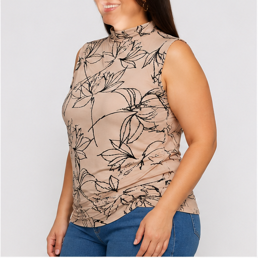 Blusa sin mangas estampada floral de cuello alto