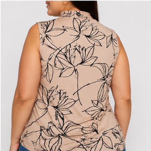 Blusa sin mangas estampada floral de cuello alto