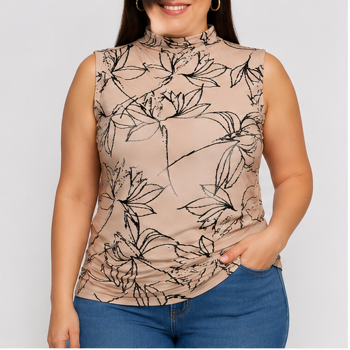 Blusa sin mangas estampada floral de cuello alto
