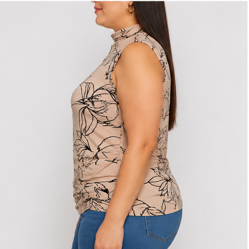 Blusa sin mangas estampada floral de cuello alto