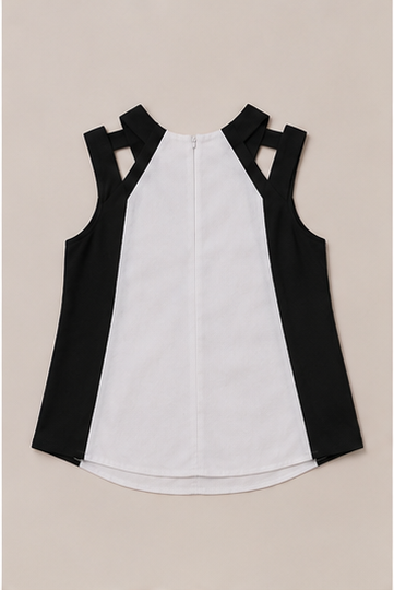 Blusa Bicolor con Detalles Modernos