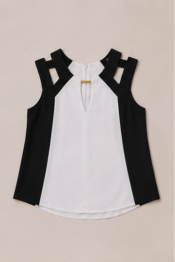 Blusa Bicolor con Detalles Modernos