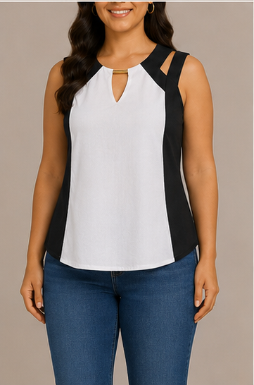 Blusa Bicolor con Detalles Modernos