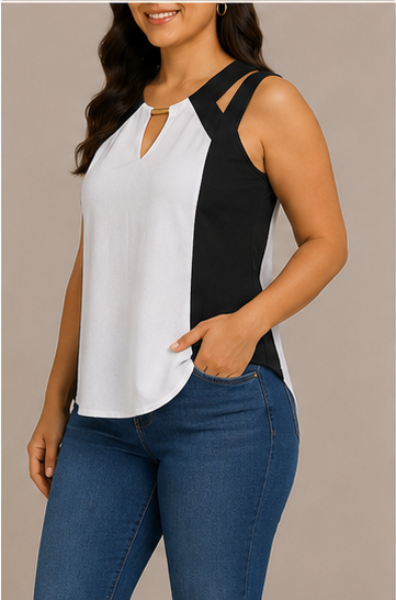 Blusa Bicolor con Detalles Modernos