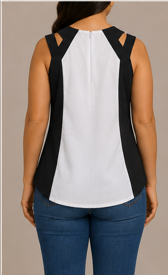 Blusa Bicolor con Detalles Modernos