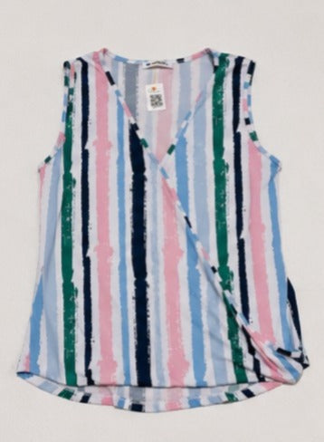 Blusa Sin Mangas con Estampado de Rayas Multicolor