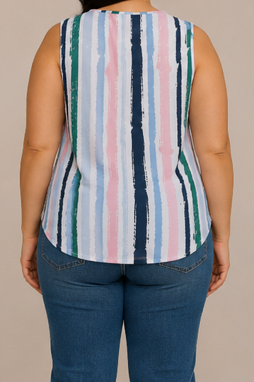Blusa Sin Mangas con Estampado de Rayas Multicolor