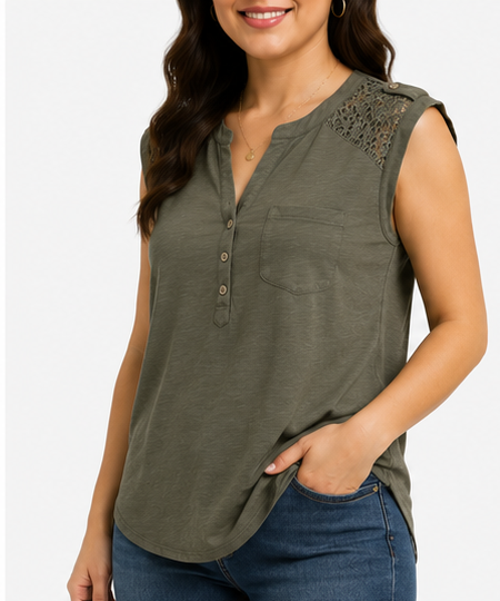 Blusa Sin Mangas con Encaje