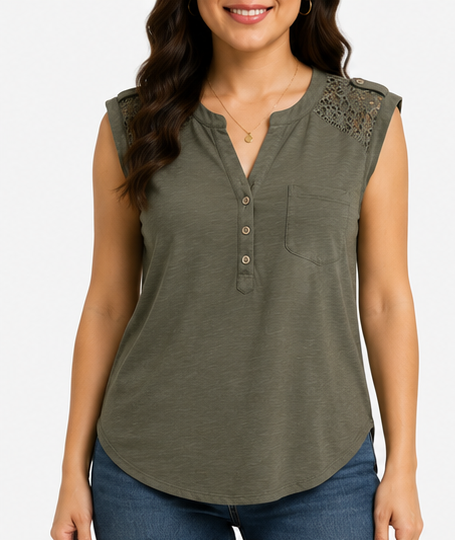 Blusa Sin Mangas con Encaje