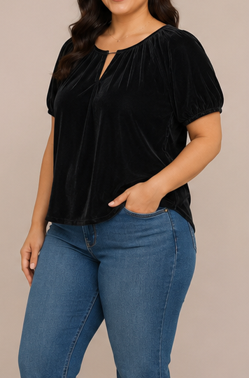 Blusa de Terciopelo con Mangas Abullonadas