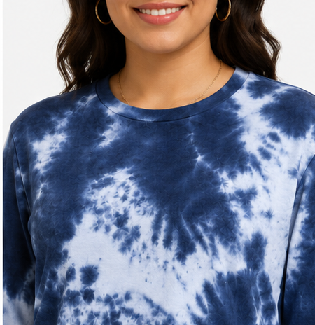 Blusa Tie-Dye de Manga Larga – Azul y Blanco