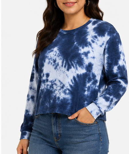 Blusa Tie-Dye de Manga Larga – Azul y Blanco