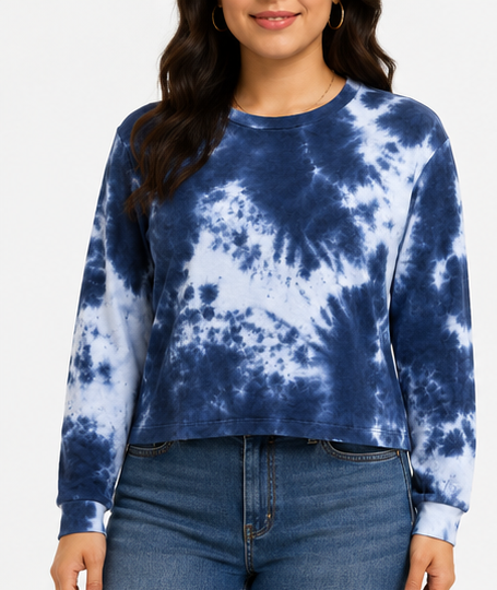 Blusa Tie-Dye de Manga Larga – Azul y Blanco